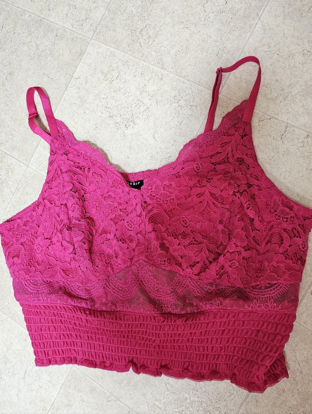 TORRID Pink Peacock Lace Smocked Crop Top Plus Size 1 1X Bralette Festival 14-18